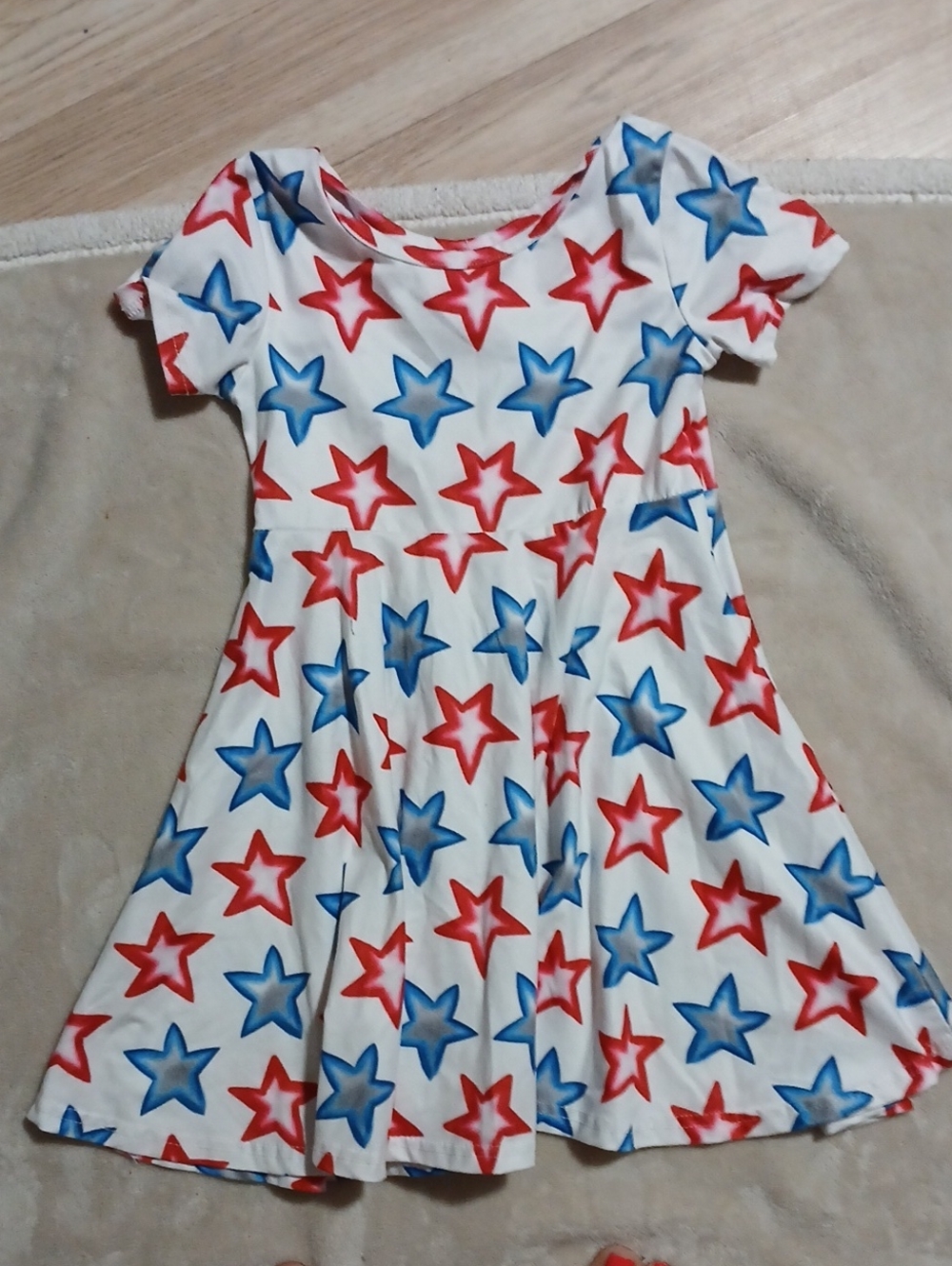 Girls' White Dress with Red & Blue Star Print